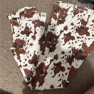 Buckle Brown and White Cow Print Pants